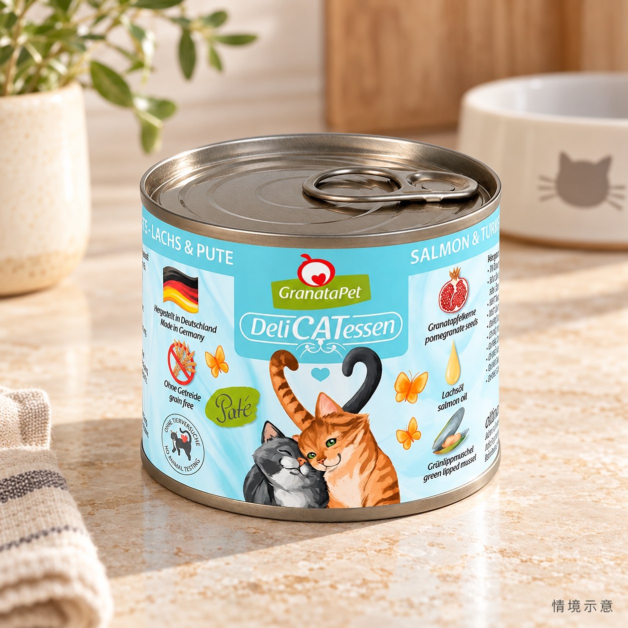 精緻食光貓餐包-3號鮭魚火雞 AI情境示意圖