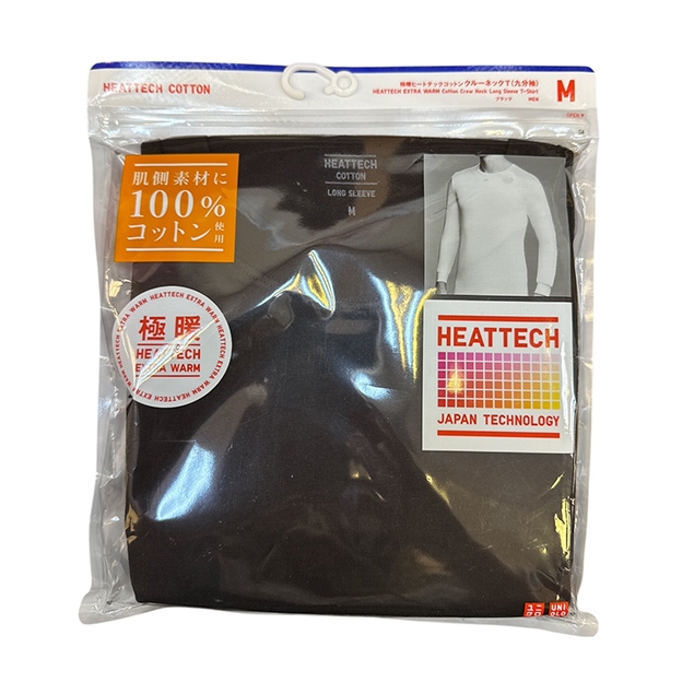 Uniqlo 男款 HEATTECH 棉質EXTRA WARM極暖圓領T恤 -09 BLACK L
