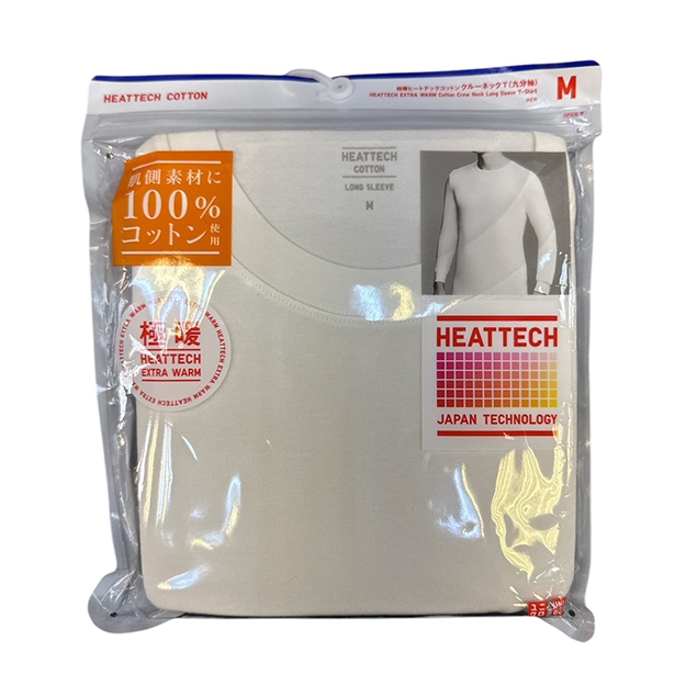 Uniqlo 男款 HEATTECH 棉質EXTRA WARM極暖圓領T恤 -01 OFF WHITE L