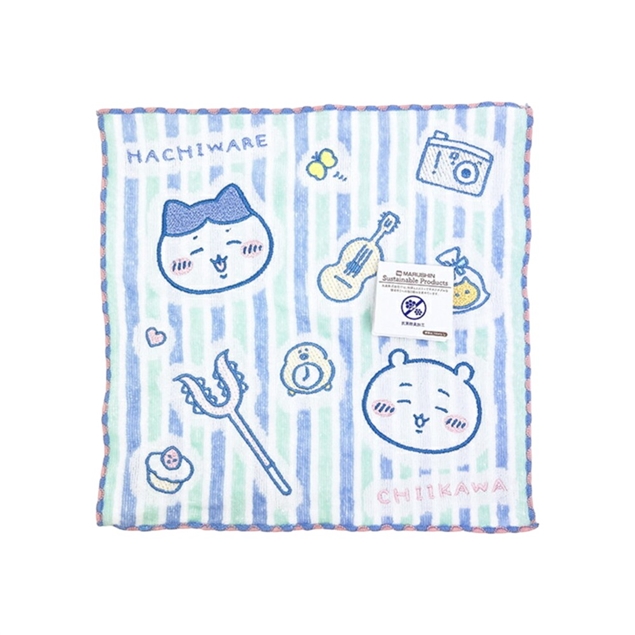 吉伊卡哇藍色條紋刺繡手帕