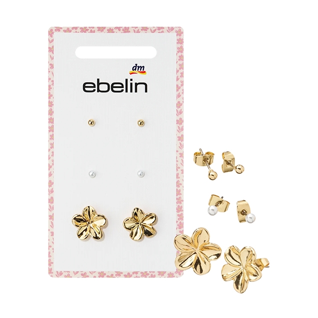 ebelin 金色花朵珍珠耳環